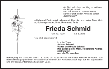 Traueranzeige von Frieda Schmid von Der Bote