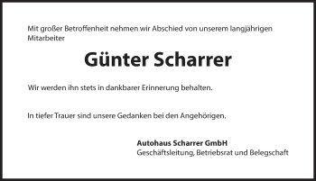 Traueranzeige von Günter Scharrer von Hersbrucker Zeitung