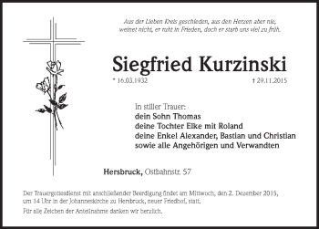 Traueranzeige von Siegfried Kurzinski von N-Land