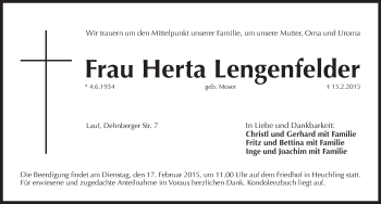 Traueranzeige von Herta Lengenfelder von Pegnitz-Zeitung