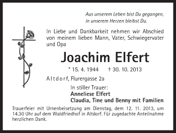 Traueranzeige von Joachim Elfert von Der Bote