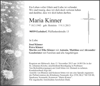 Traueranzeige von Maria Kinner von Der Bote