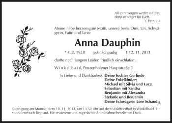 Traueranzeige von Anna Dauphin von Der Bote