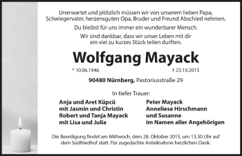 Traueranzeige von Wolfgang Mayack von Hersbrucker Zeitung