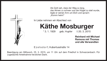 Traueranzeige von Käthe Mosburger von Der Bote