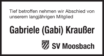Traueranzeige von Gabriele Kraußer von Der Bote