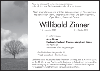 Traueranzeige von Willibald Zinner von Pegnitz-Zeitung