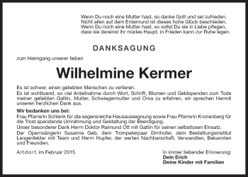 Traueranzeige von Wilhelmine Kermer von Der Bote