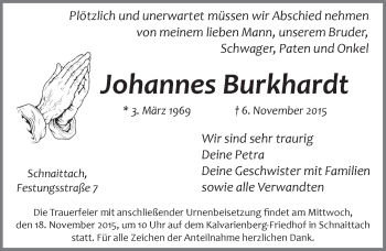 Traueranzeige von Johannes Burkhardt von Pegnitz-Zeitung