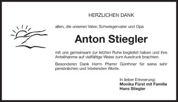 Traueranzeige von Anton Stiegler von Der Bote