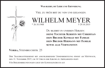 Traueranzeige von Wilhelm Meyer von Hersbrucker Zeitung