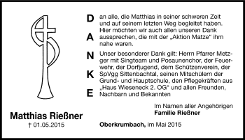 Traueranzeige von Matthias Rießner von Hersbrucker Zeitung