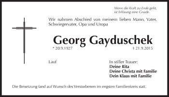 Traueranzeige von Georg Gayduschek von Pegnitz-Zeitung