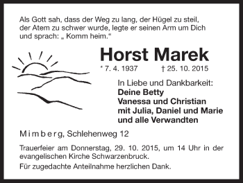 Traueranzeige von Horst Marek von Der Bote