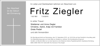 Traueranzeige von Fritz Ziegler von Pegnitz-Zeitung