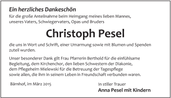 Traueranzeige von Christoph Pesel von Hersbrucker Zeitung