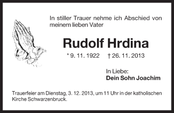Traueranzeige von Rudolf Hrdina von Der Bote