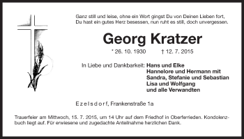 Traueranzeige von Georg Kratzer von Der Bote