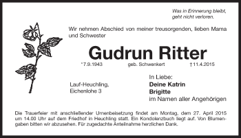 Traueranzeige von Gudrun Ritter von Pegnitz-Zeitung