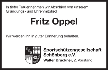 Traueranzeige von Fritz Oppel von Pegnitz-Zeitung