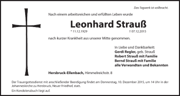 Traueranzeige von Leonhard Strauß von Hersbrucker Zeitung