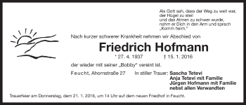 Traueranzeige von Friedrich Hofmann von Der Bote