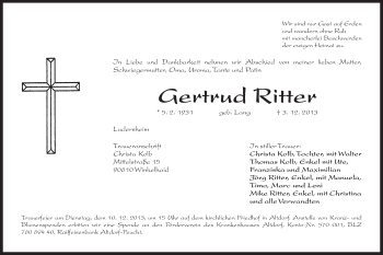 Traueranzeige von Gertrud Ritter von Der Bote