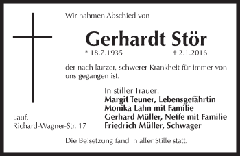 Traueranzeige von Gerhardt Stör von Pegnitz-Zeitung