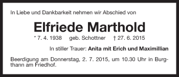 Traueranzeige von Elfriede Marthold von Der Bote