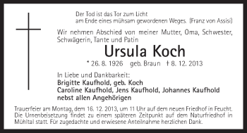 Traueranzeige von Ursula Koch von Der Bote
