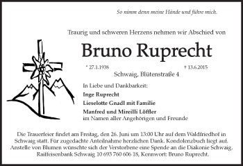 Traueranzeige von Bruno Ruprecht von Pegnitz-Zeitung