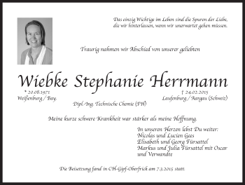 Traueranzeige von Wiebke Stephanie Herrmann von Pegnitz-Zeitung