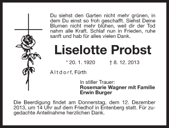 Traueranzeige von Liselotte Probst von Der Bote