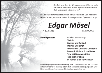 Traueranzeige von Edgar Mösel von Pegnitz-Zeitung