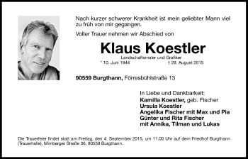 Traueranzeige von Klaus Koestler von Der Bote
