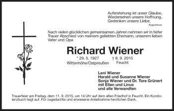 Traueranzeige von Richard Wiener von Der Bote