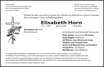 Traueranzeige von Elisabeth Horn von Hersbrucker Zeitung