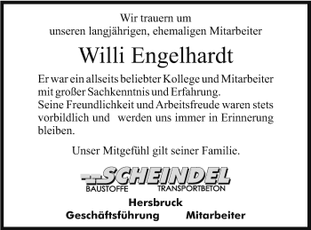 Traueranzeige von Willi Engelhardt von Hersbrucker Zeitung