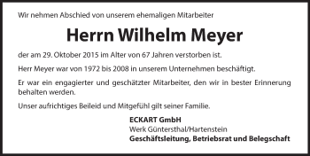 Traueranzeige von Wilhelm Meyer von Hersbrucker Zeitung