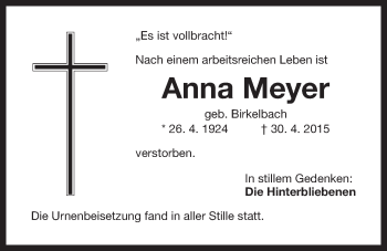 Traueranzeige von Anna Meyer von Der Bote