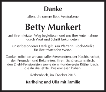 Traueranzeige von Betty Munkert von Pegnitz-Zeitung