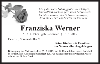 Traueranzeige von Franziska Werner von Der Bote