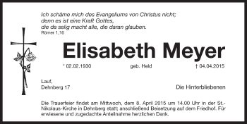 Traueranzeige von Elisabeth Meyer von Pegnitz-Zeitung