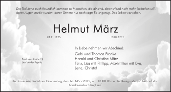 Traueranzeige von Helmut März von Pegnitz-Zeitung