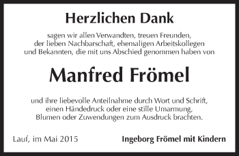 Traueranzeige von Manfred Frömel von Pegnitz-Zeitung