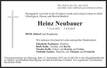 Traueranzeige von Heinz Neubauer von Der Bote