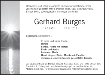 Traueranzeige von Gerhard Burges von Pegnitz-Zeitung