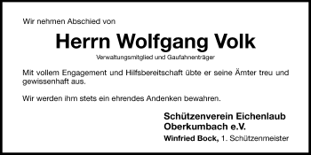 Traueranzeige von Wolfgang Volk von Hersbrucker Zeitung