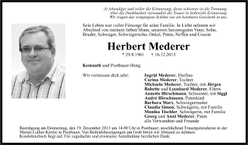 Traueranzeige von Herbert Mederer von Der Bote