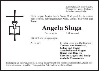 Traueranzeige von Angela Sluga von Der Bote
